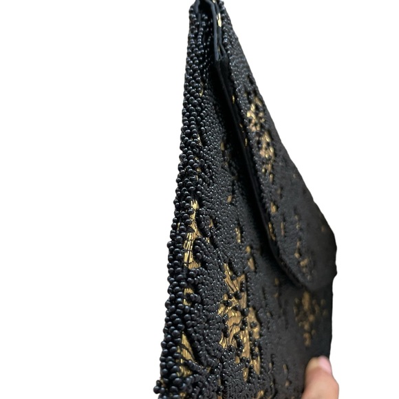 Vintage Elsie Tu Elaborate Hand Beaded Purse Clutch Hong Kong Black Gold - Picture 9 of 11
